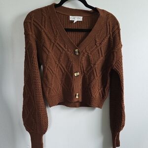Planet Gold Women's Chocolate Cable Knit Cardigan